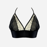 LIORA •• Silk Bralette Halterneck Cream-Black with Gold Accents