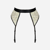 LIORA •• Suspender Belt Silk Cream-Black with Gold Accents